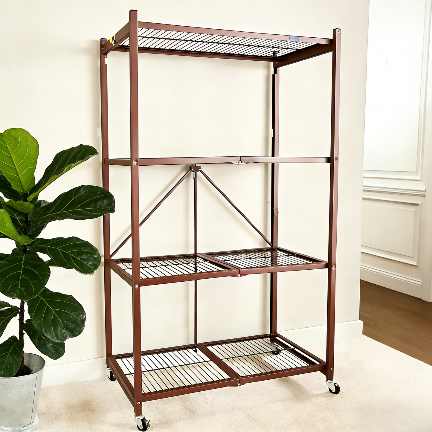 GREEN CRAFT Foldable 4-Tier Heavy-Duty Rolling Storage Shelving Rack