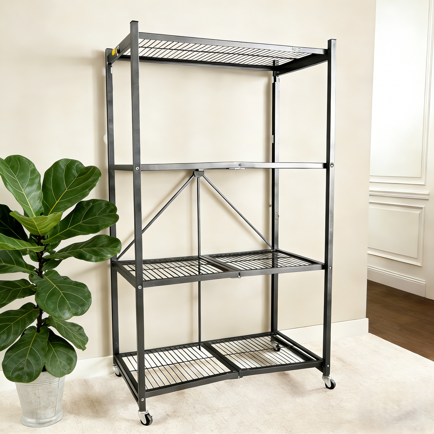 GREEN CRAFT Foldable 4-Tier Heavy-Duty Rolling Storage Shelving Rack