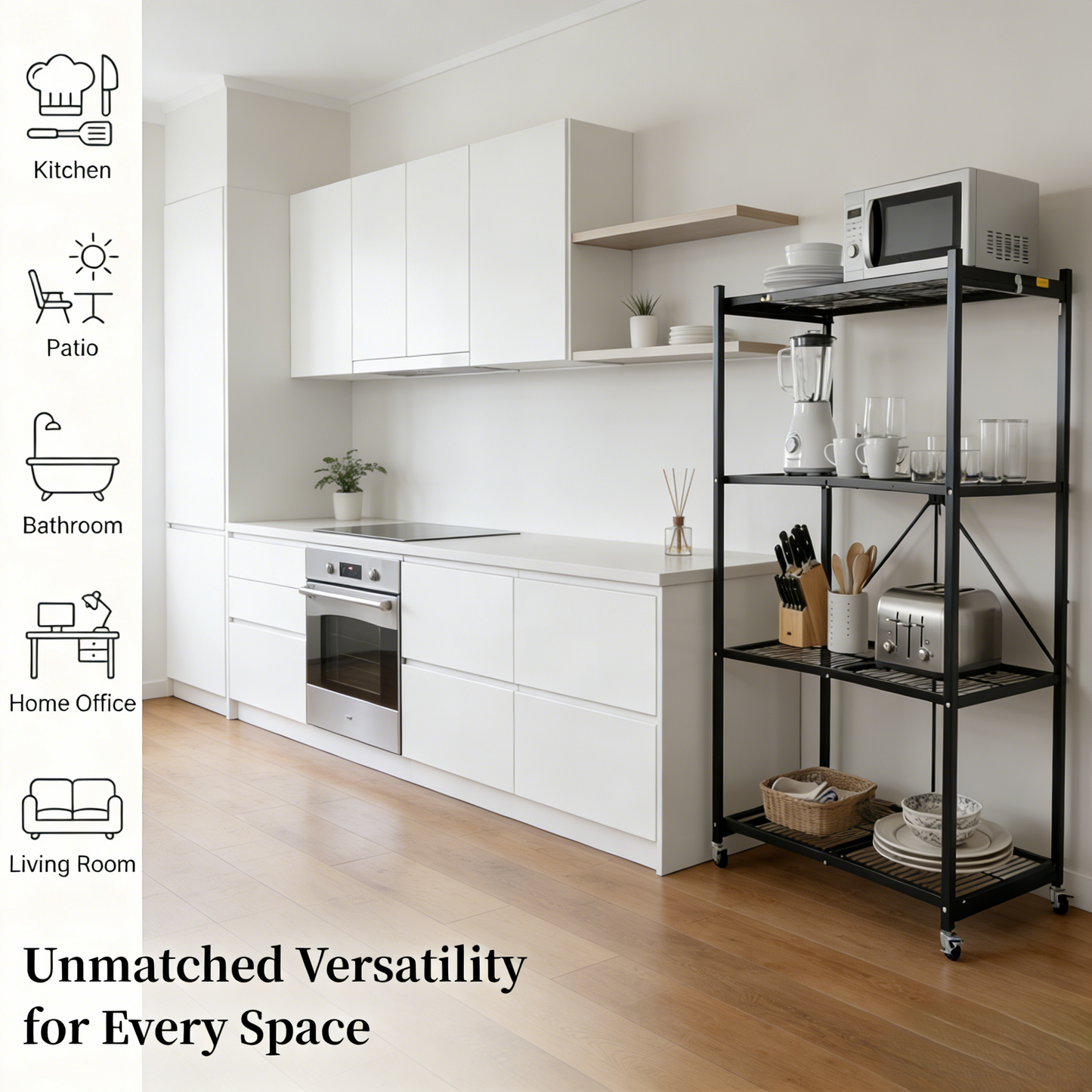 GREEN CRAFT Foldable 4-Tier Heavy-Duty Rolling Storage Shelving Rack