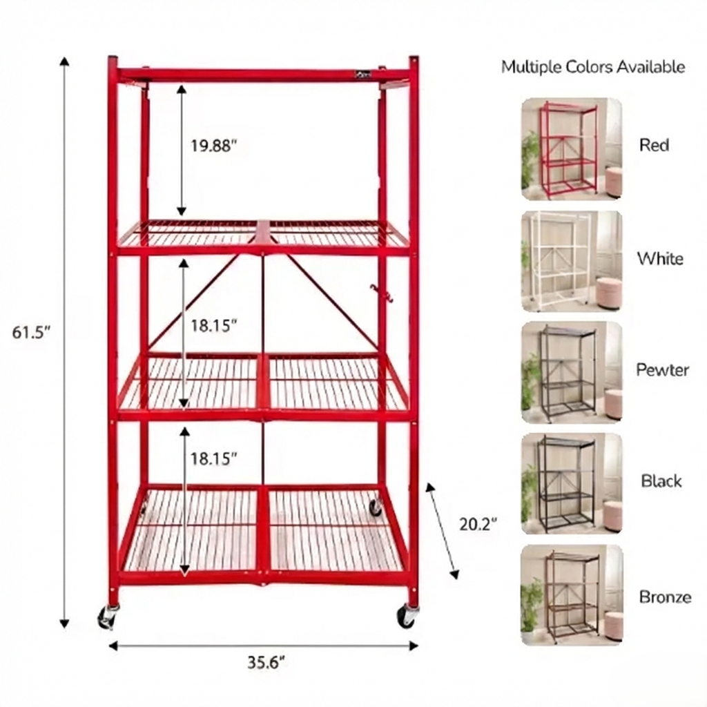 GREEN CRAFT Foldable 4-Tier Heavy-Duty Rolling Storage Shelving Rack