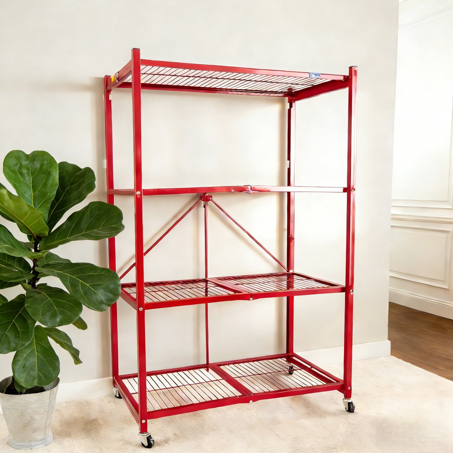 GREEN CRAFT Foldable 4-Tier Heavy-Duty Rolling Storage Shelving Rack