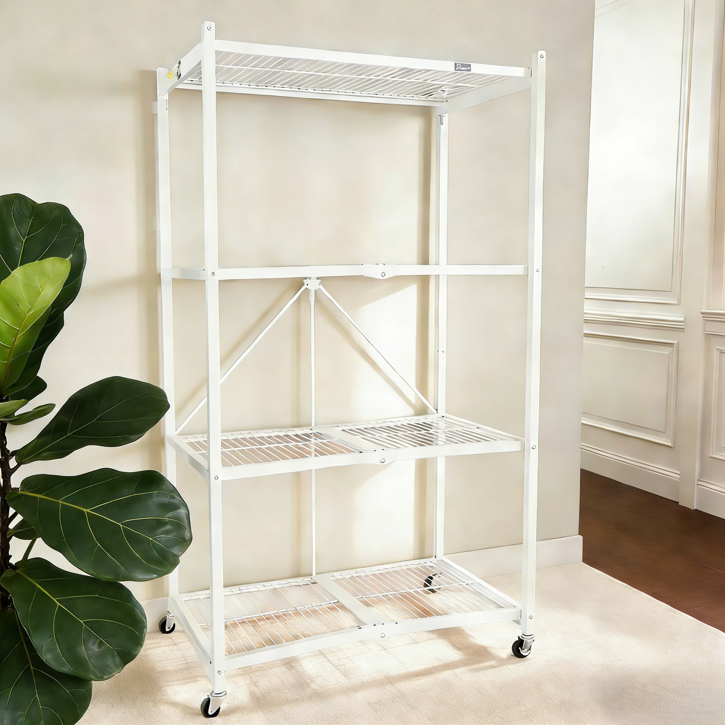GREEN CRAFT Foldable 4-Tier Heavy-Duty Rolling Storage Shelving Rack